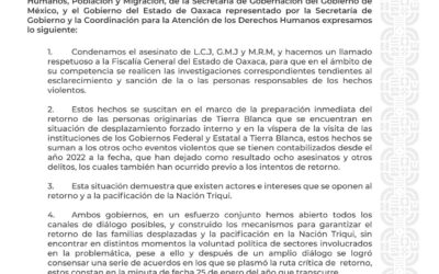 Condena Gobierno de Oaxaca asesinatos en zona triqui; advierte intereses para evitar la pacificación
