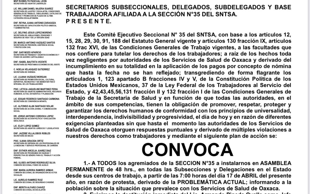 Trabajadores de Salud en Asamblea Permanente por fallas en pago de nómina