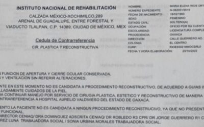 Rehabilitación de María Elena Ríos seguirá en Oaxaca; no necesita más procedimientos reconstructivos “por el momento”, según el Instituto Nacional de Rehabilitación