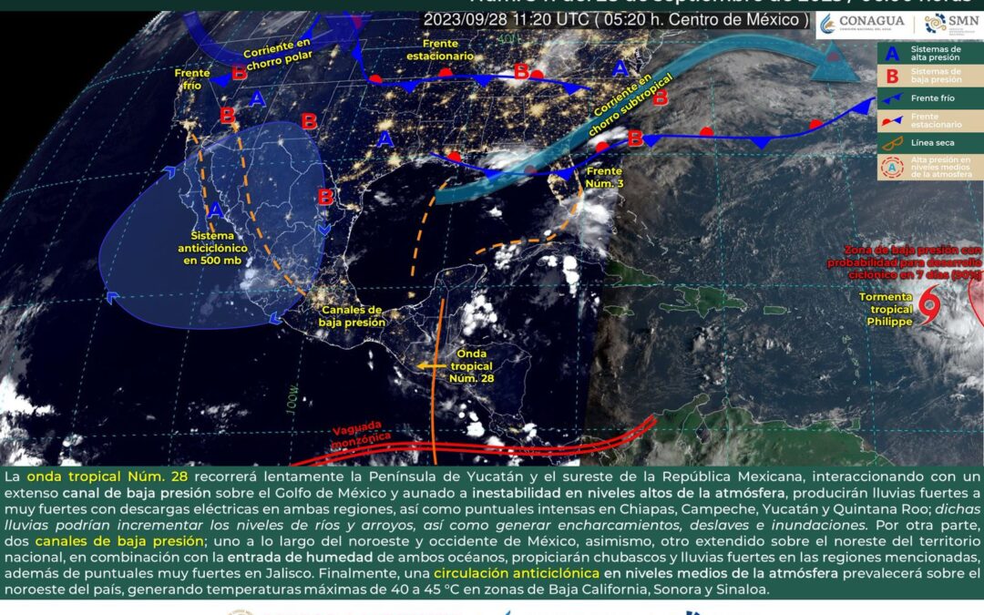 Lluvias y tormentas aisladas provocará Onda tropical número 28 informa Protección Civil