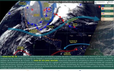 Frente frío número 25 provocará precipitaciones, bajas temperaturas y fuertes vientos en mayor parte del estado