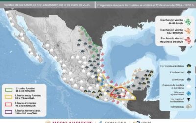 Lluvias puntuales muy fuertes y Evento de ‘Norte’ muy fuerte a intenso sobre el litoral del Golfo de México