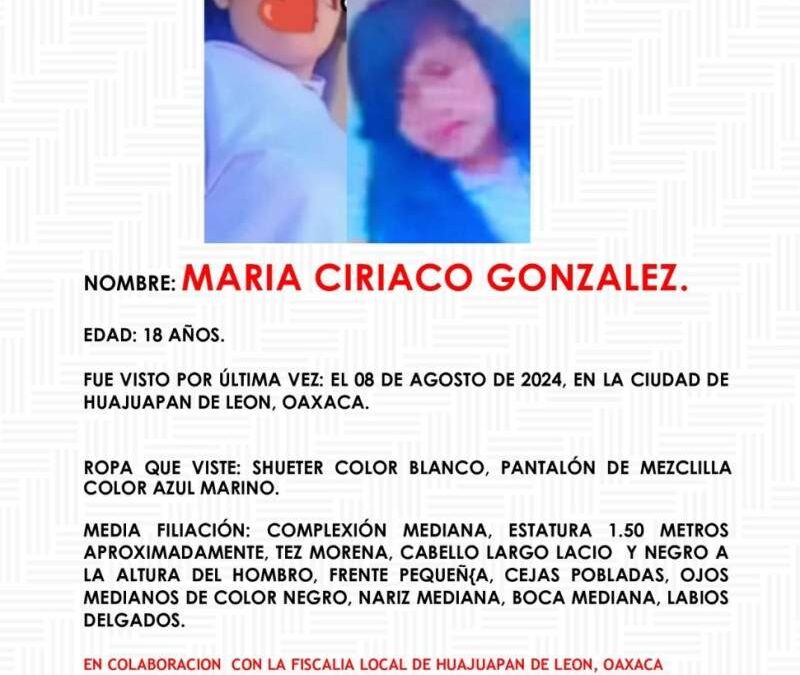 Fiscalía de Oaxaca, en colaboración con su homóloga de Chihuahua, localiza a mujer reportada como No Localizada en Huajuapan