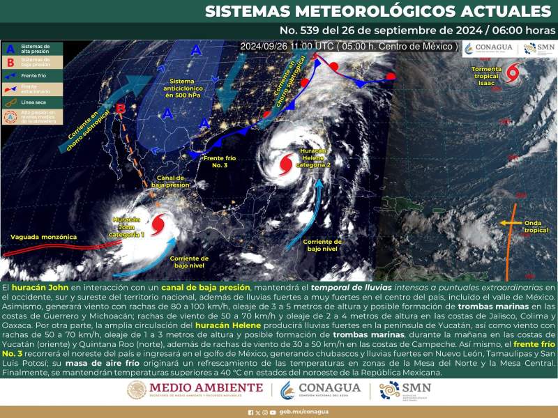 Huracán “John” categoría uno mantendrá lluvias constantes en territorio oaxaqueño