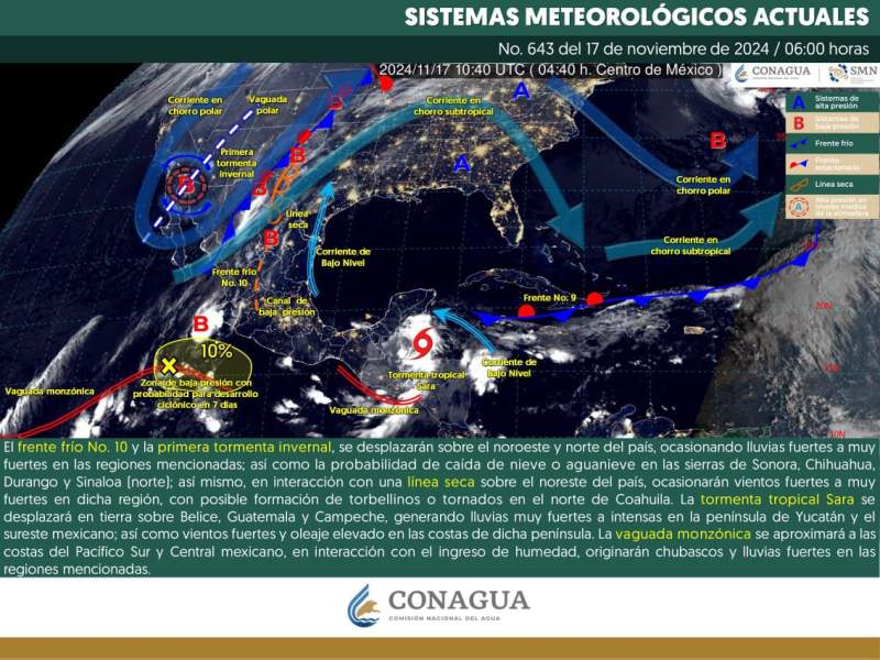 Tormenta tropical “Sara” ocasionará lluvias ligeras en Oaxaca