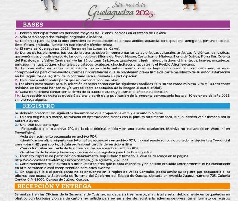 Faltan 11 días para el cierre de la convocatoria de la imagen oficial de la Guelaguetza 2025