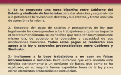 Propone Gobierno del Estado mesa bipartita con sindicato de burócratas para trazar ruta de atención