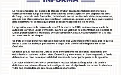 Confirma Fiscalí­a de Oaxaca: cinco muertos tras enfrentamiento armado en la Sierra Sur