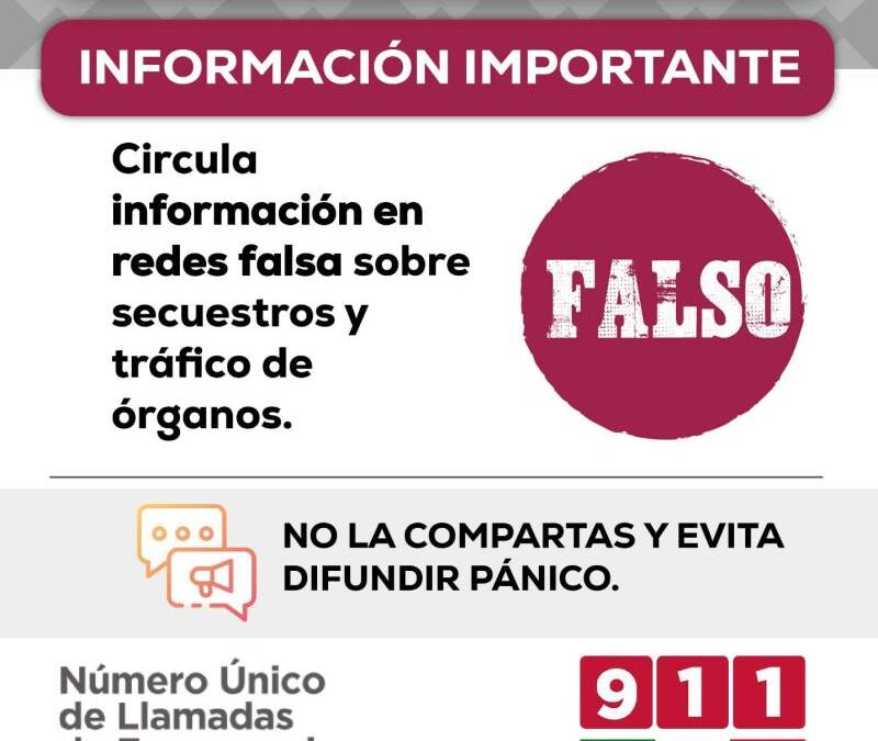 Desmiente Gabinete de Seguridad información sobre supuestos secuestros masivos para tráfico de órganos