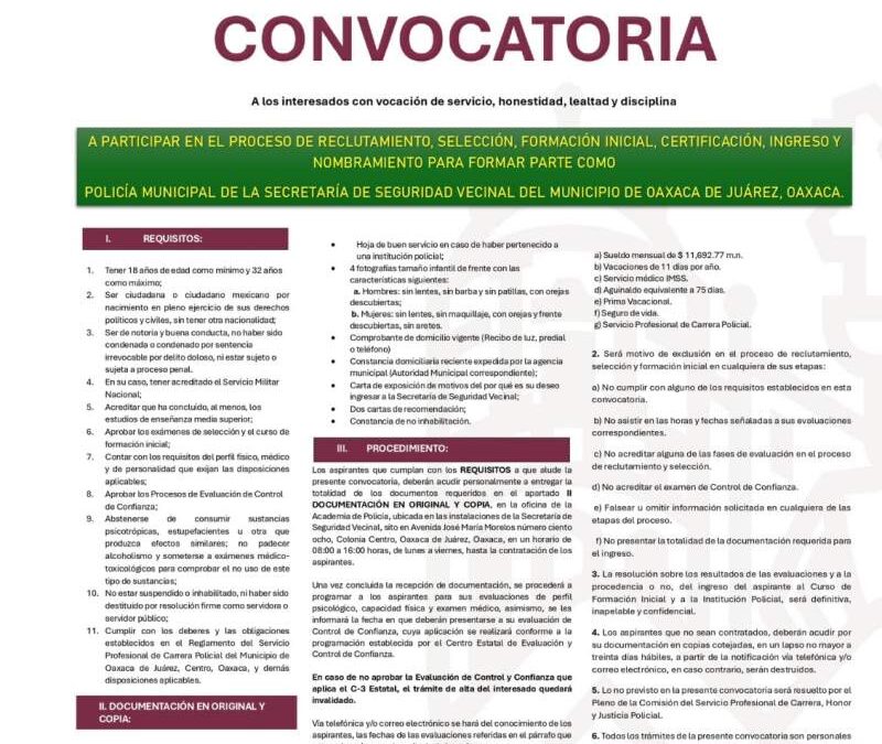 Gobierno municipal lanza convocatoria para ingresar a la Policía Municipal