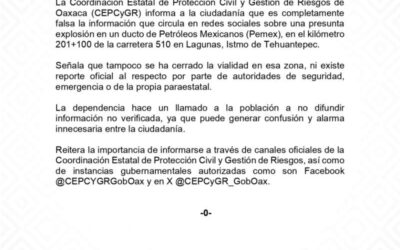Desmiente Protección Civil información sobre explosión en ducto de Pemex