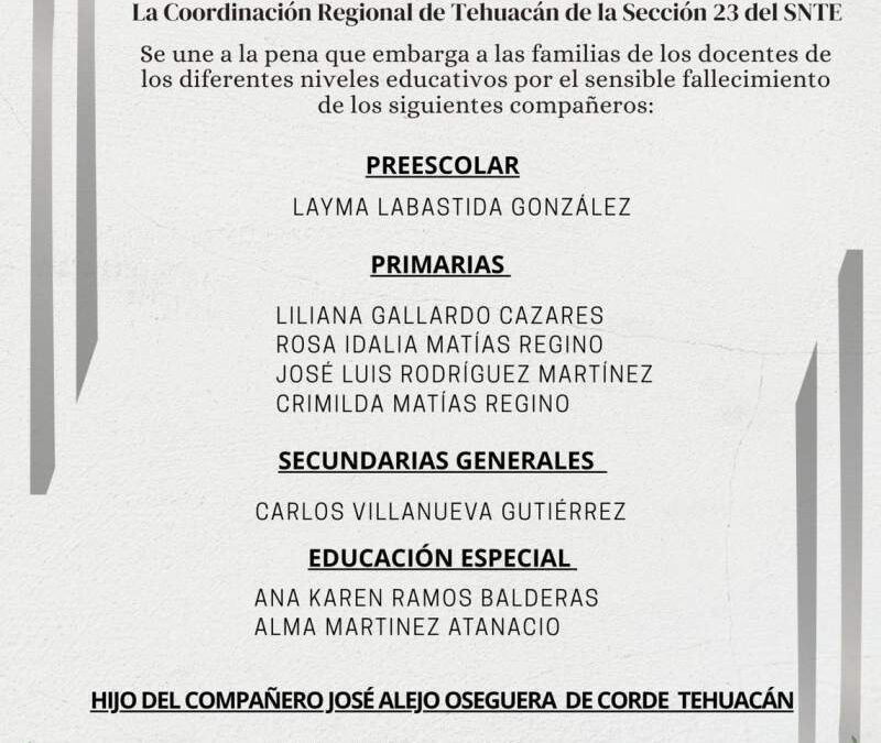 SNTE Tehuacán lamenta muerte de docentes en accidente vial