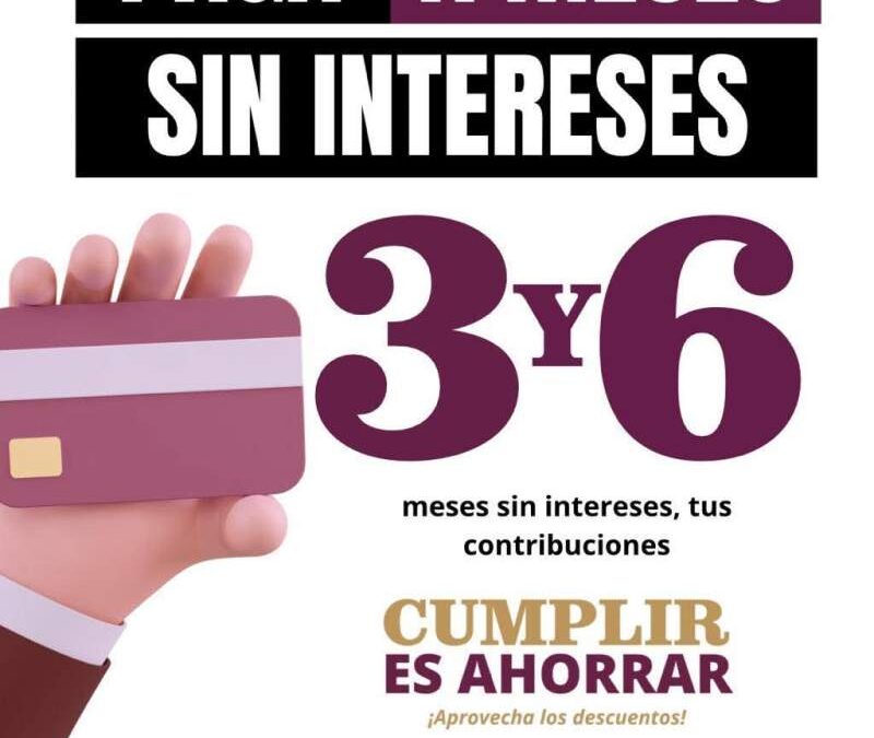 Contribuciones municipales pueden pagarse 3 y 6 meses sin intereses