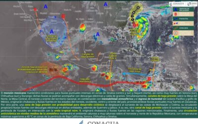 Continuarán lluvias dispersas por onda tropical número 9 y la vaguada monzónica en Oaxaca