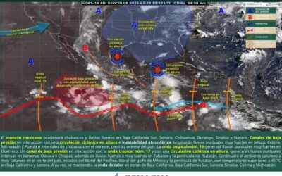 Ondas tropicales 16 y 17 dejarán lluvias y tormentas en gran parte del estado