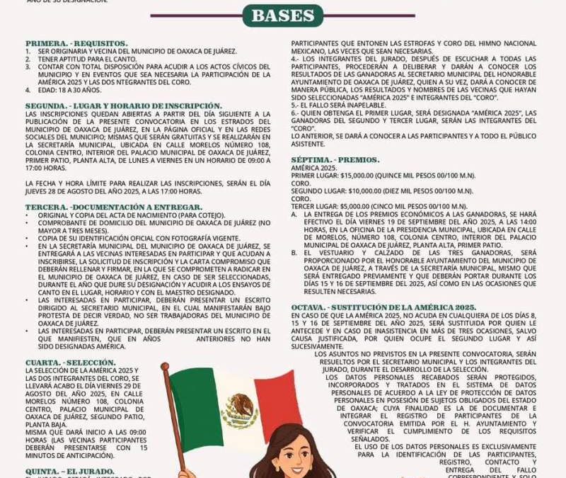 Continúa abierta la convocatoria para elegir a la América 2025 en Oaxaca de Juárez