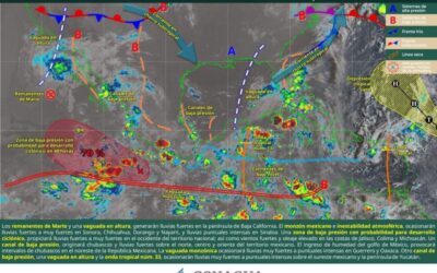 Este miércoles se prevén lluvias acompañadas de vientos fuertes en diversas regiones de Oaxaca