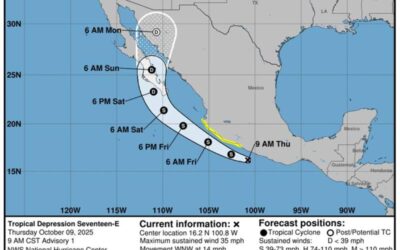 Alerta CEPCyGR por depresión tropical Diecisiete-E en el Océano Pacífico