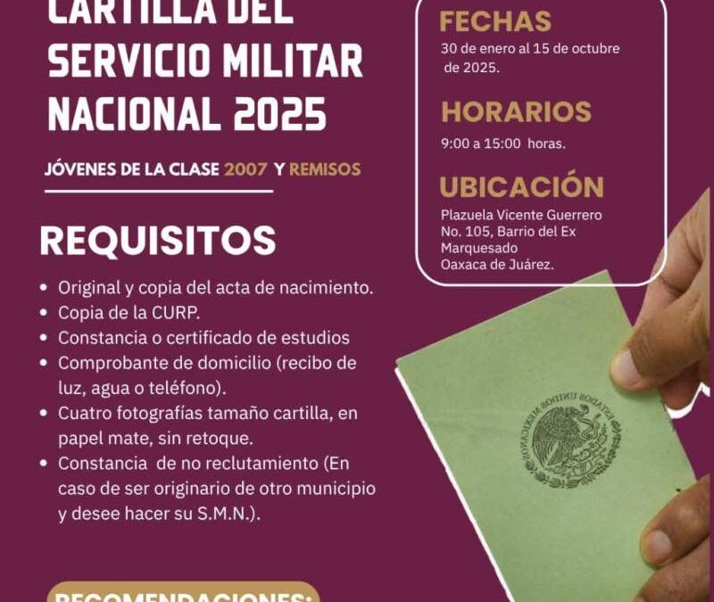Últimos días para tramitar la Cartilla del Servicio Militar Nacional 2025