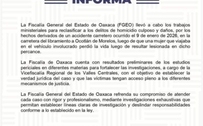 La FGEO reclasificó como homicidio culposo la investigación del accidente en el libramiento a Ocotlán ocurrido el 9 de enero, tras el fallecimiento de una mujer lesionada.