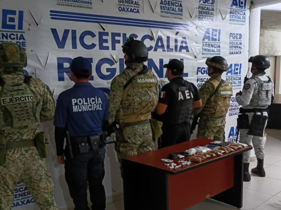 Fiscalía de Oaxaca junto con SEDENA, MARINA y GN ejecutan cateo en la Costa y aseguran drogas