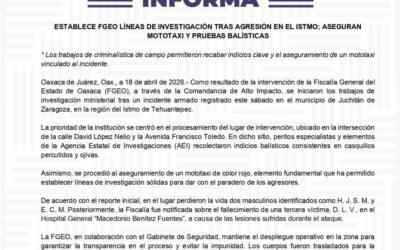 Fiscalía establece líneas de investigación tras agresión en el Istmo; aseguran mototaxi y pruebas balísticas