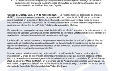 FGEO ejecuta orden de aprehensión por homicidio contra M. G. M. tras su captura en la Mixteca