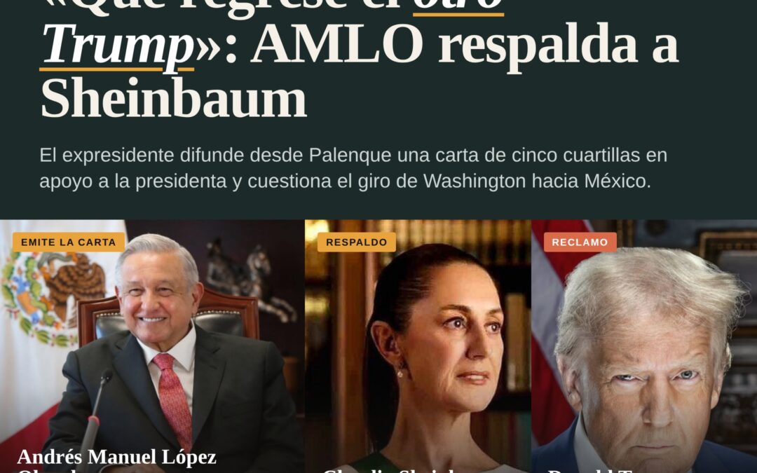 López Obrador difunde una carta en respaldo a Sheinbaum y cuestiona el viraje de Trump hacia México