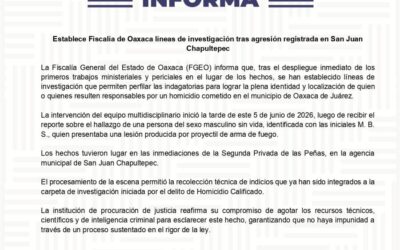 Establece Fiscalía de Oaxaca líneas de investigación tras agresión registrada en San Juan Chapultepec