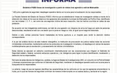 Fiscalía informa: FGEO establece líneas de investigación a partir de videos tras agresión a edil de Miahuatlán