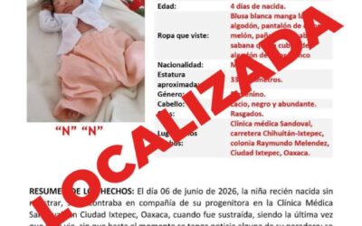 Localiza FGEO a salvo a bebé recién nacida reportada como sustraída en Ciudad Ixtepec