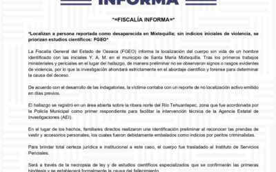 Localizan a persona reportada como desaparecida en Mixtequilla; sin indicios iniciales de violencia, se priorizan estudios científicos