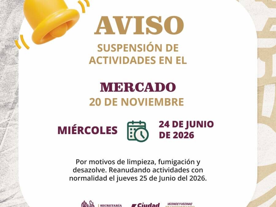 Suspenderán actividades en el Mercado 20 de Noviembre para realizar trabajos de limpieza, fumigación y desazolve