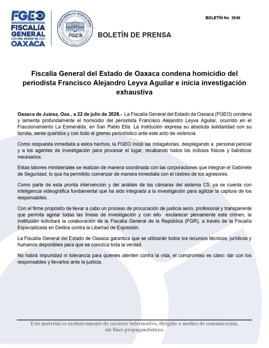 fiscalia-general-del-estado-de-oaxaca-condena-homicidio-del-periodista-francisco-alejandro-leyva-aguilar-e-inicia-investigacion-exhaustiva-6a61111777101