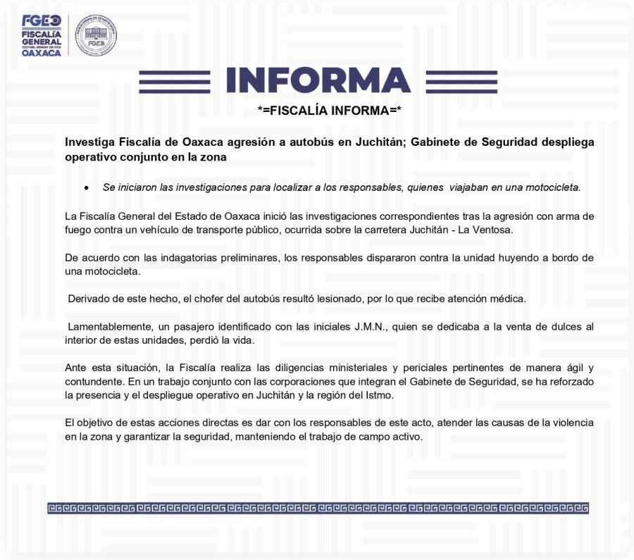 fiscalia-informa-investiga-agresion-a-autobus-en-juchitan-y-despliegue-conjunto-del-gabinete-de-seguridad-en-la-zona-6a6a240c782fa