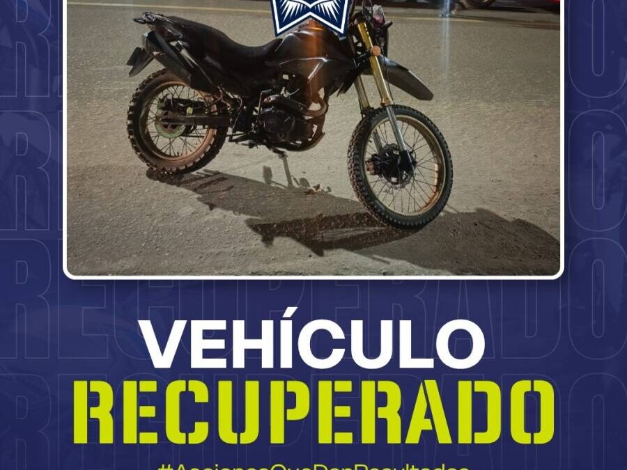 Operativo Luciérnaga permite asegurar motocicleta con número de serie presuntamente alterado