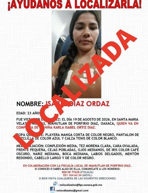 Fiscalía de Oaxaca localiza a mujer y a su hija reportadas como no localizadas