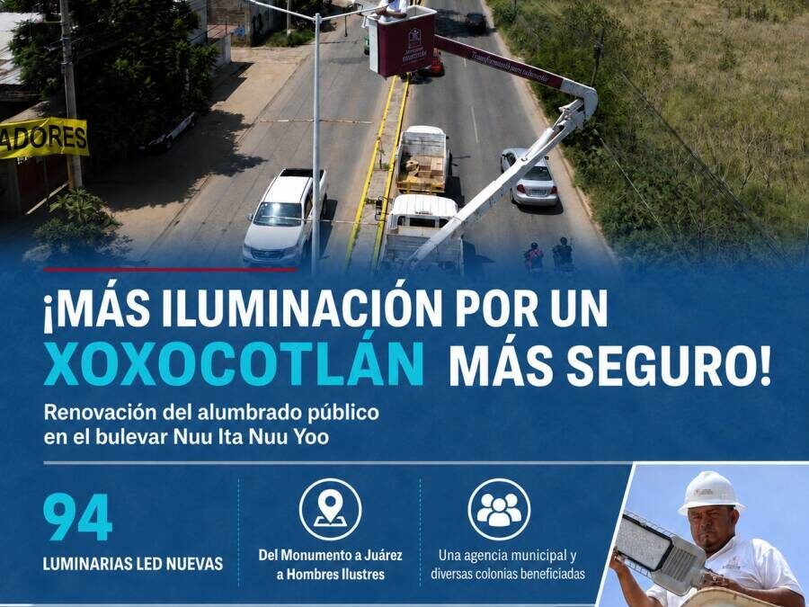 Xoxocotlán mejora la iluminación en vialidades prioritarias