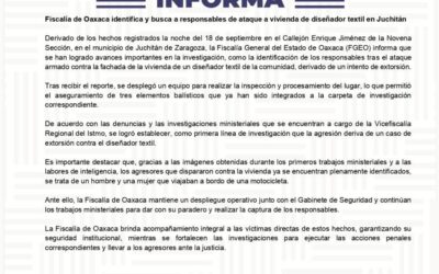 Fiscalía de Oaxaca identifica y busca a responsables de ataque a vivienda de diseñador textil en Juchitán